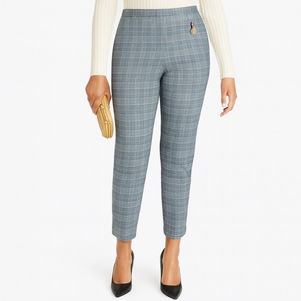 Tommy Hilfiger Women’s Ankle Plaid Gray Black Straight Pull on Pants Size 6